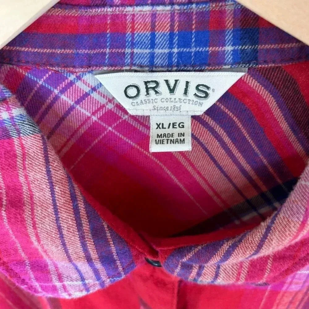 Orvis Size XL Women’s Red Flannel Button Down Long Sleeve Outdoor Casual - Picture 6 of 7